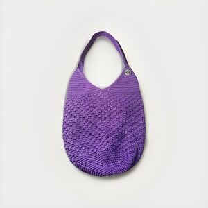 The Sak Women's Purple Crochet Lined Snap Button Shoulder Bucket Bag Hippie Boho